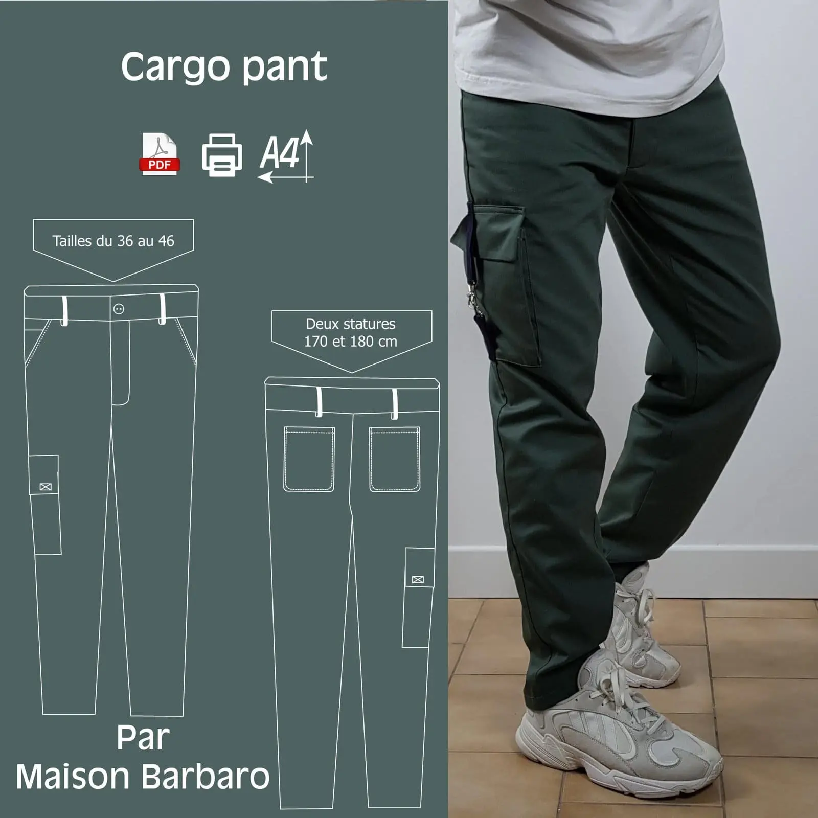 Patron du pantalon pour homme - Cargo pant stature 180 cm et 170 cm
