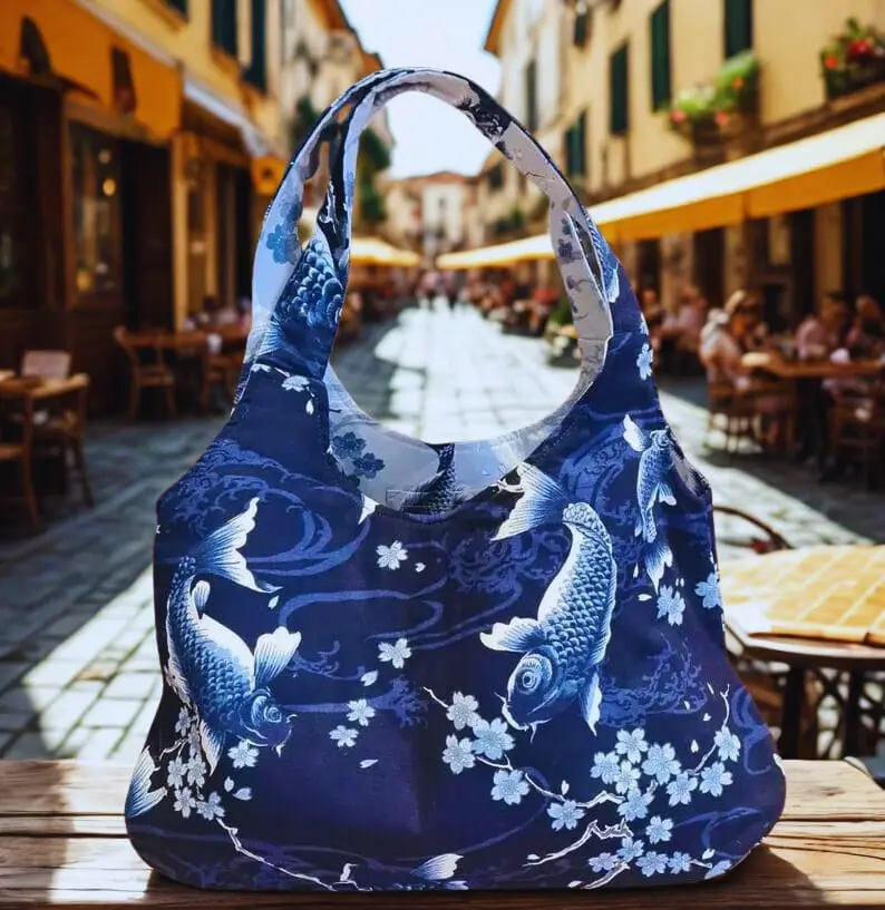 Sac original avec tissu japonais cousu selon le patron du sac Gina